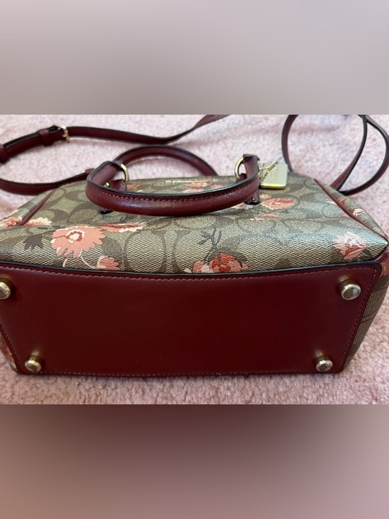 COACH Brown Signature Floral Satchel with Pink Accents - Picture 3 of 7